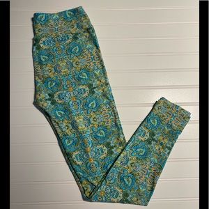 LulaRoe Butter Leggings OS One Size Women Girls Size 2 - 10 Bohemian Green Blue